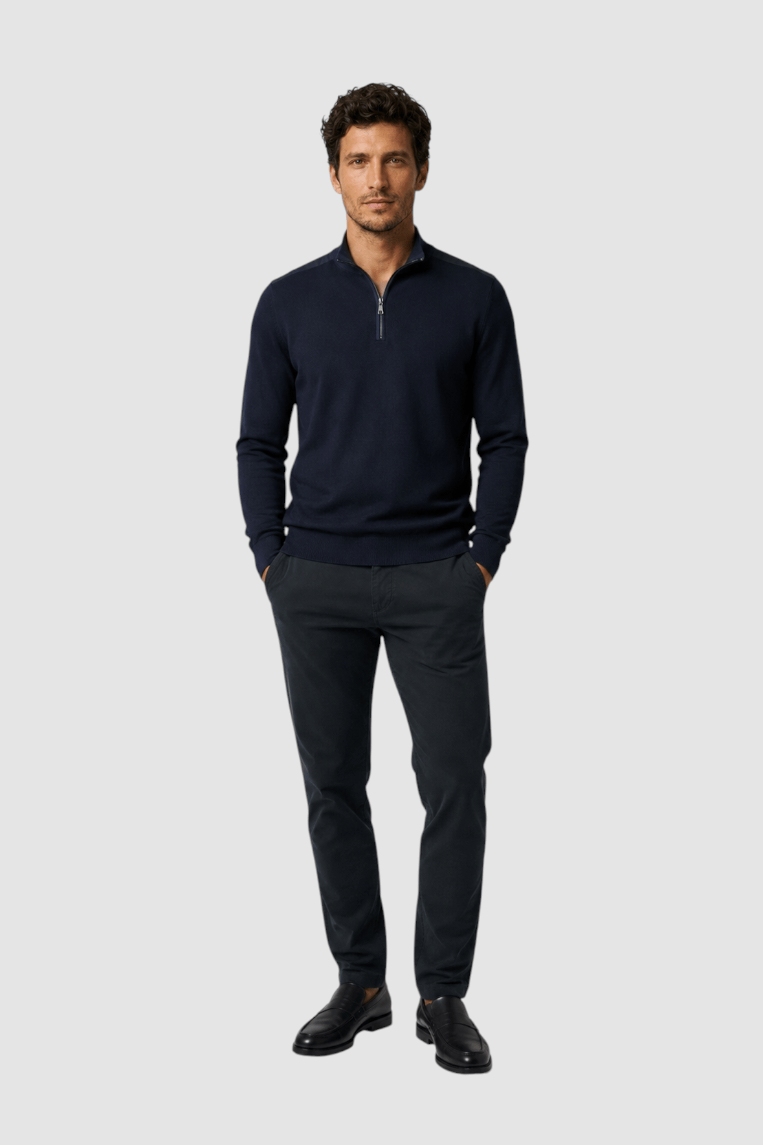 Huxley Suede-Patch Quarter-Zip Sweater