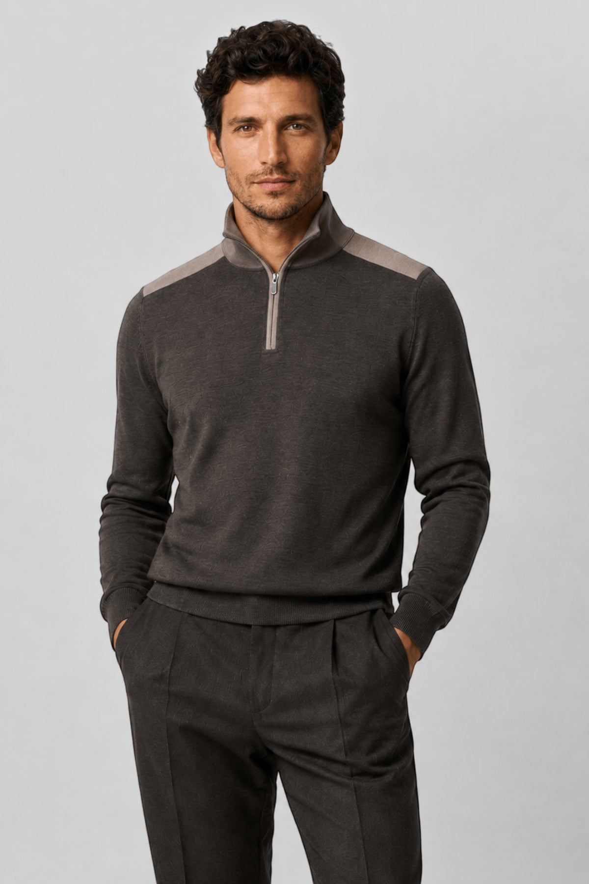 Huxley Suede-Patch Quarter-Zip Sweater