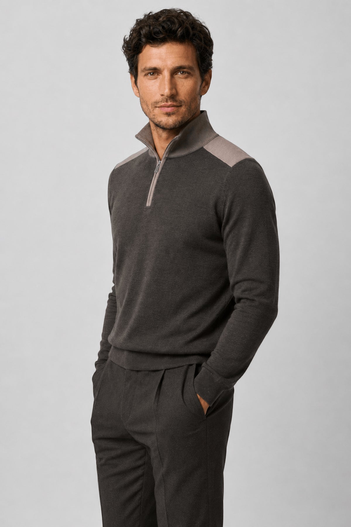 Huxley Suede-Patch Quarter-Zip Sweater