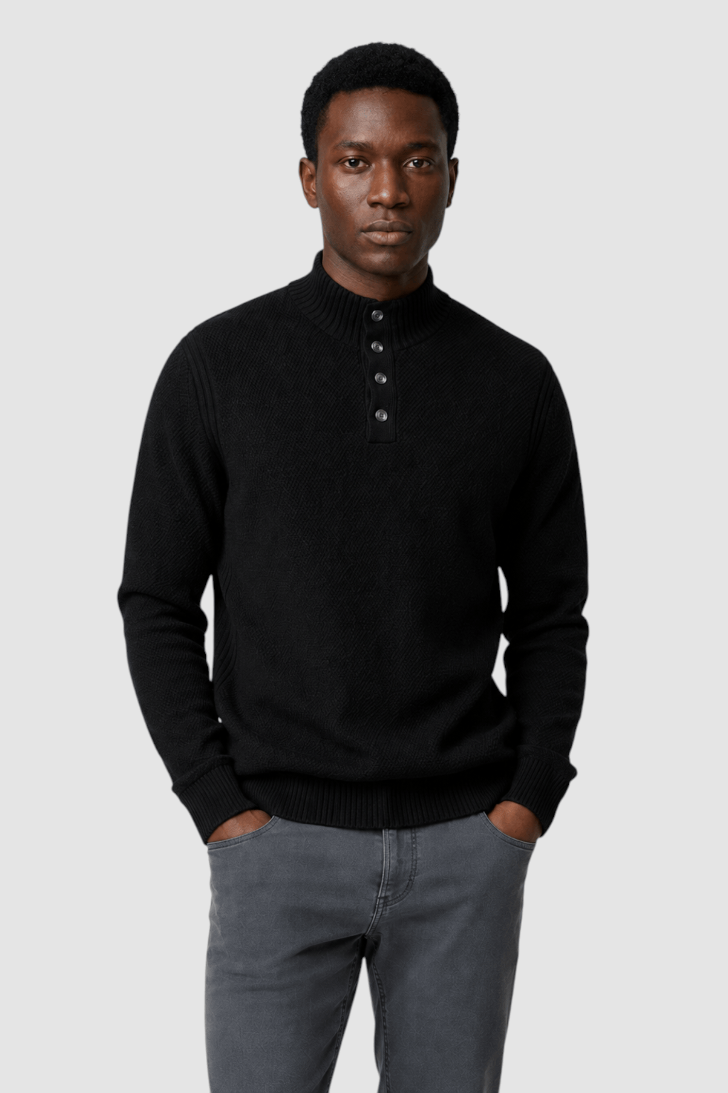 Nolan Button-Placket Mock Neck Sweater