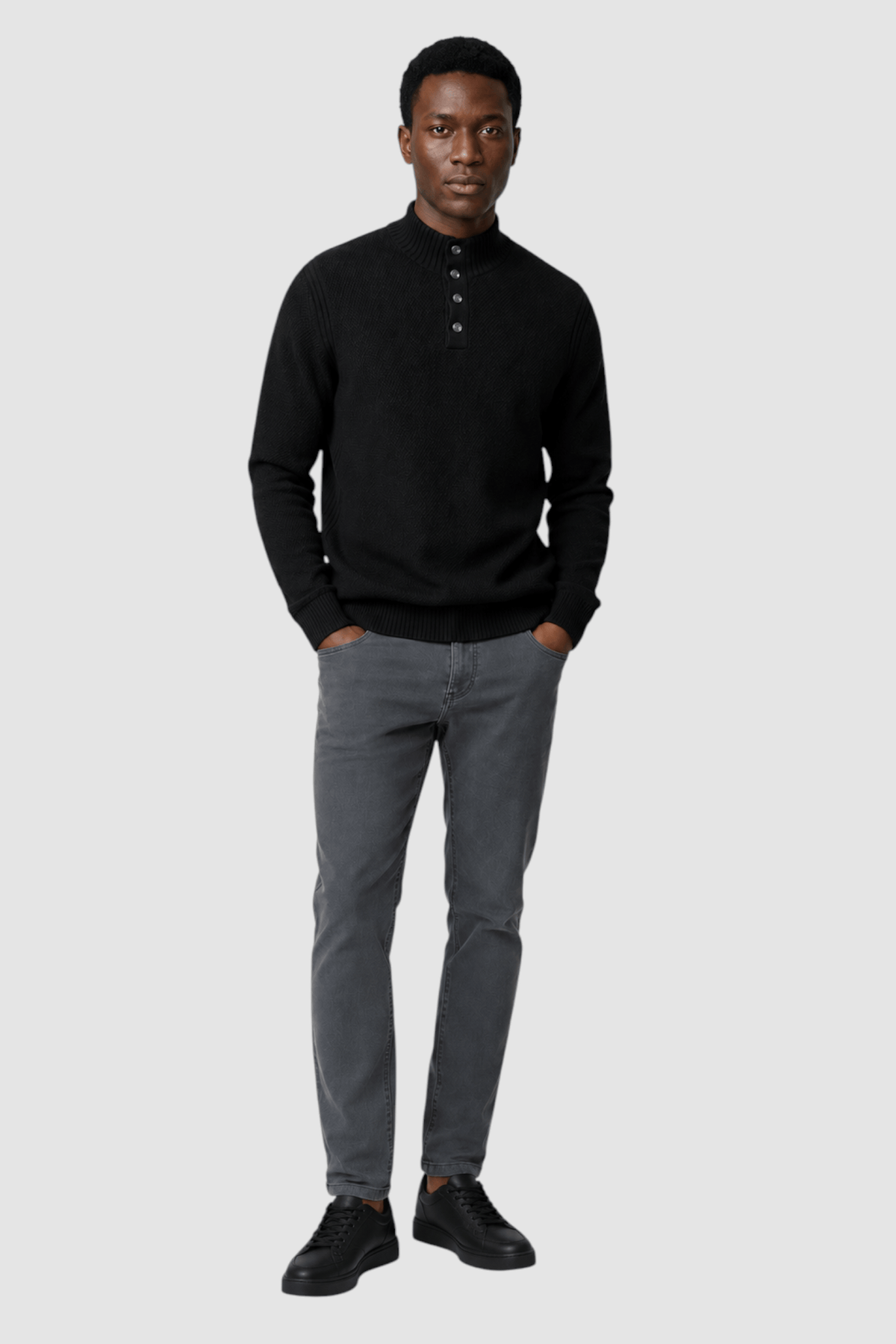 Nolan Button-Placket Mock Neck Sweater
