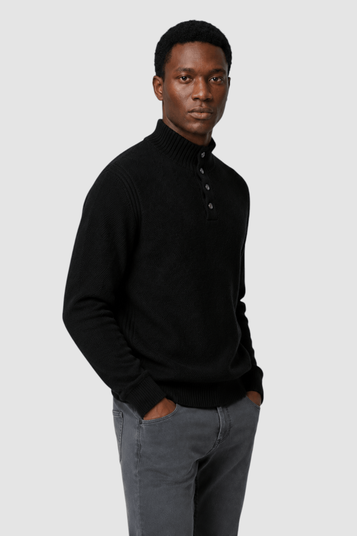 Nolan Button-Placket Mock Neck Sweater