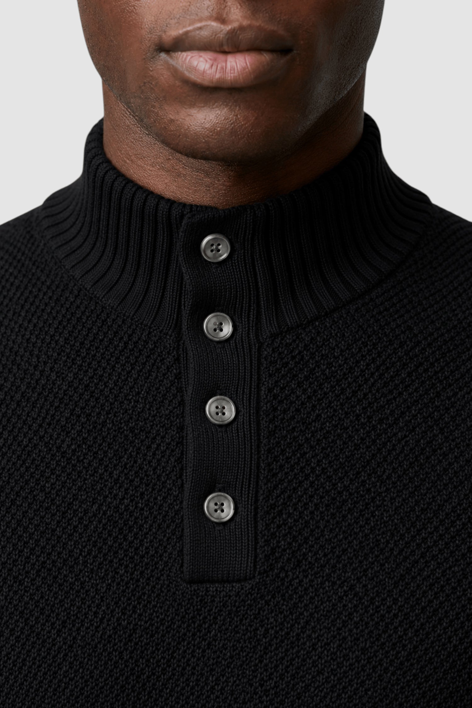 Nolan Button-Placket Mock Neck Sweater