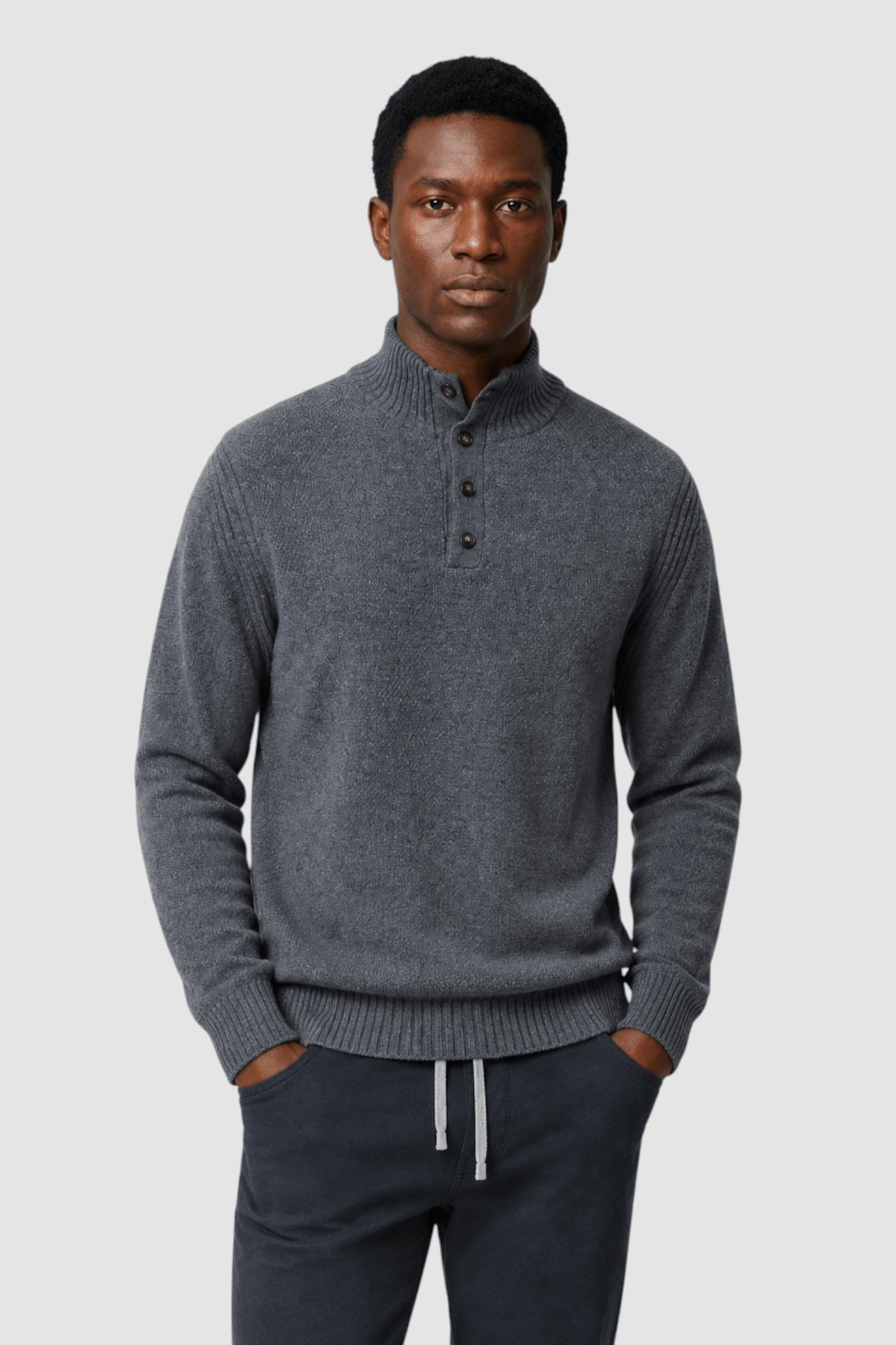 Nolan Button-Placket Mock Neck Sweater