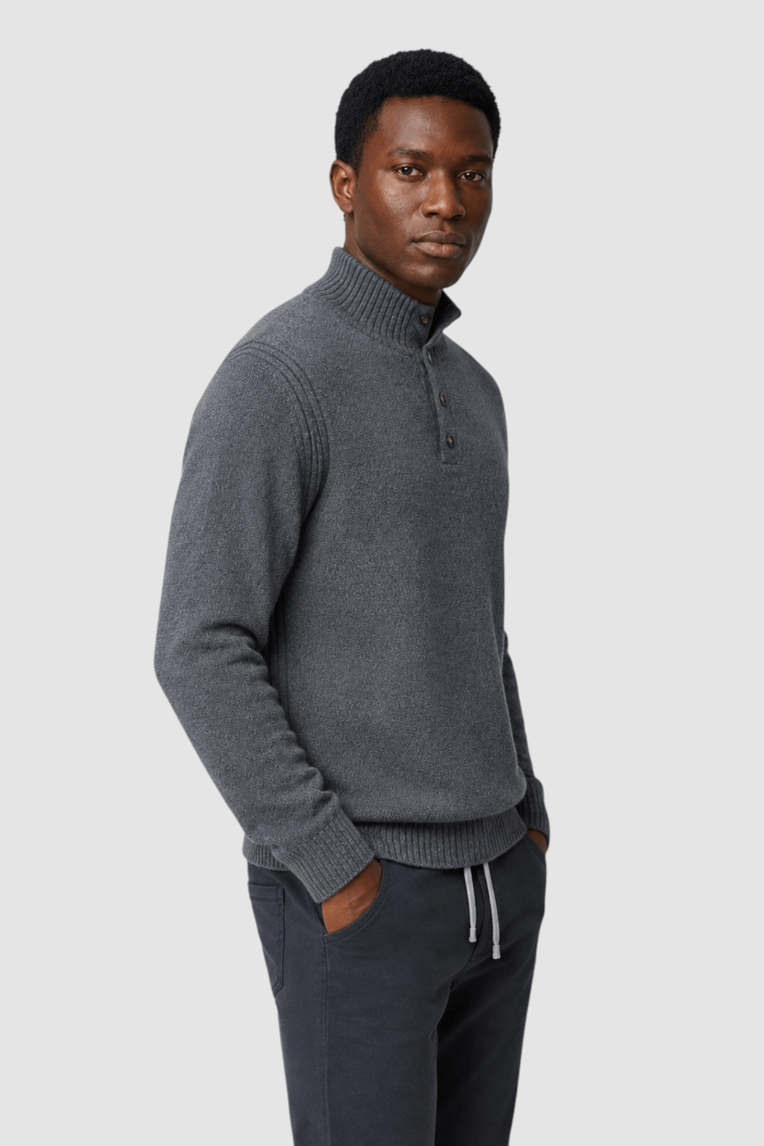 Nolan Button-Placket Mock Neck Sweater