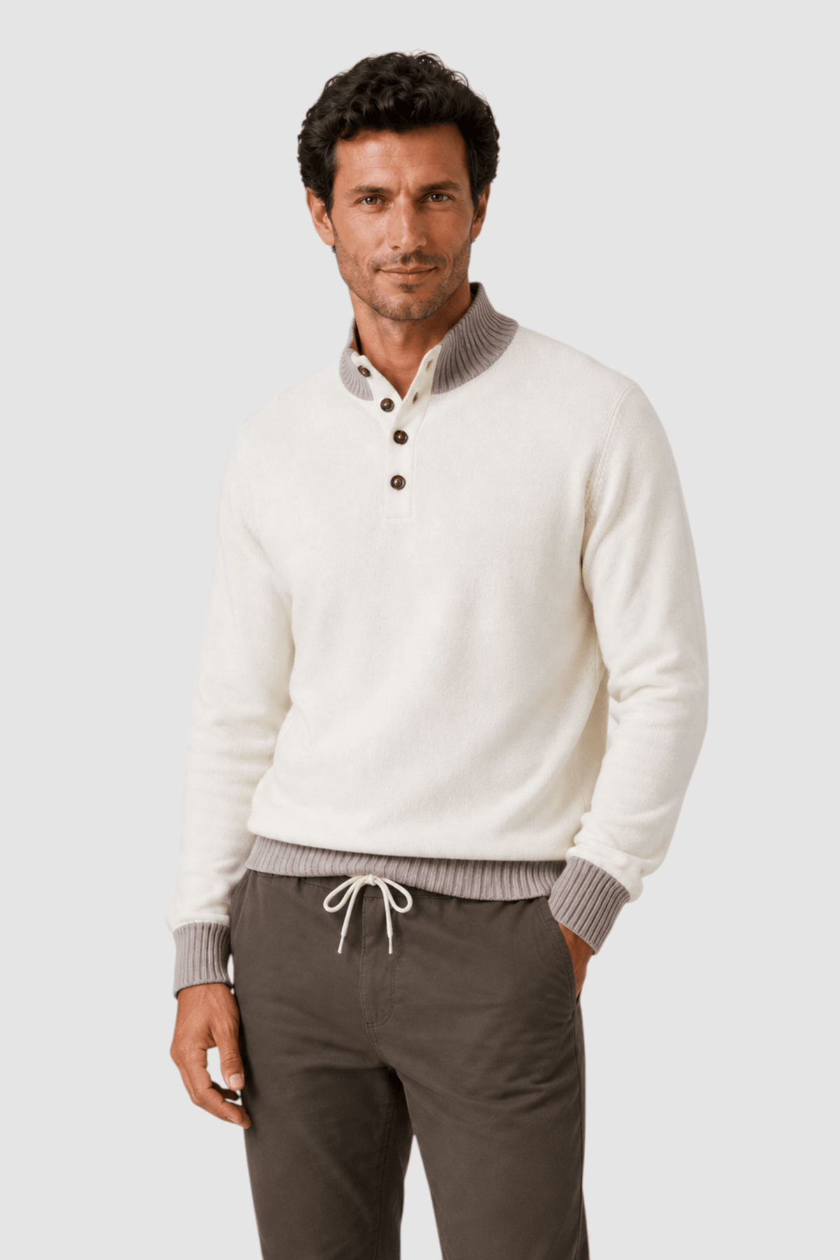 Tate Contrast-Trim Mock Neck Sweater