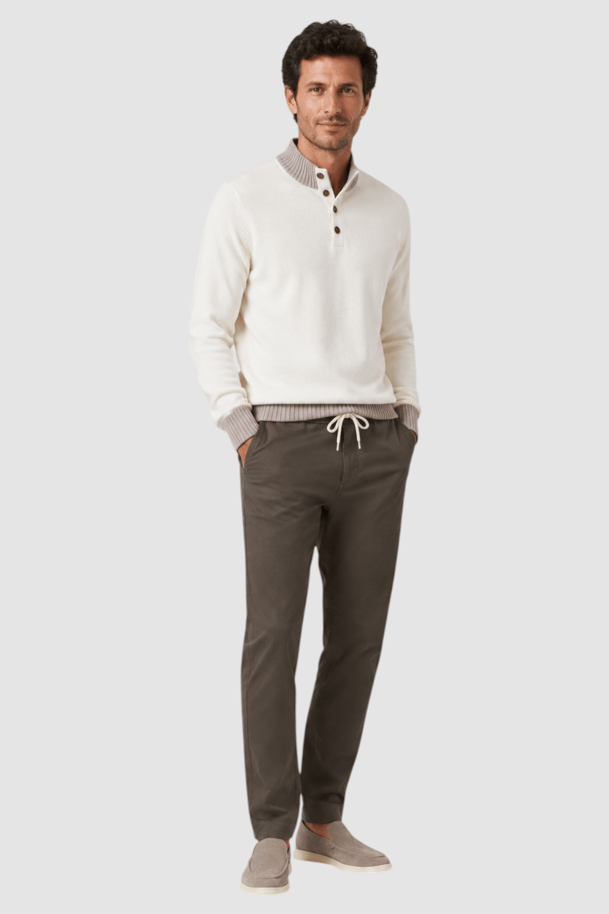 Tate Contrast-Trim Mock Neck Sweater