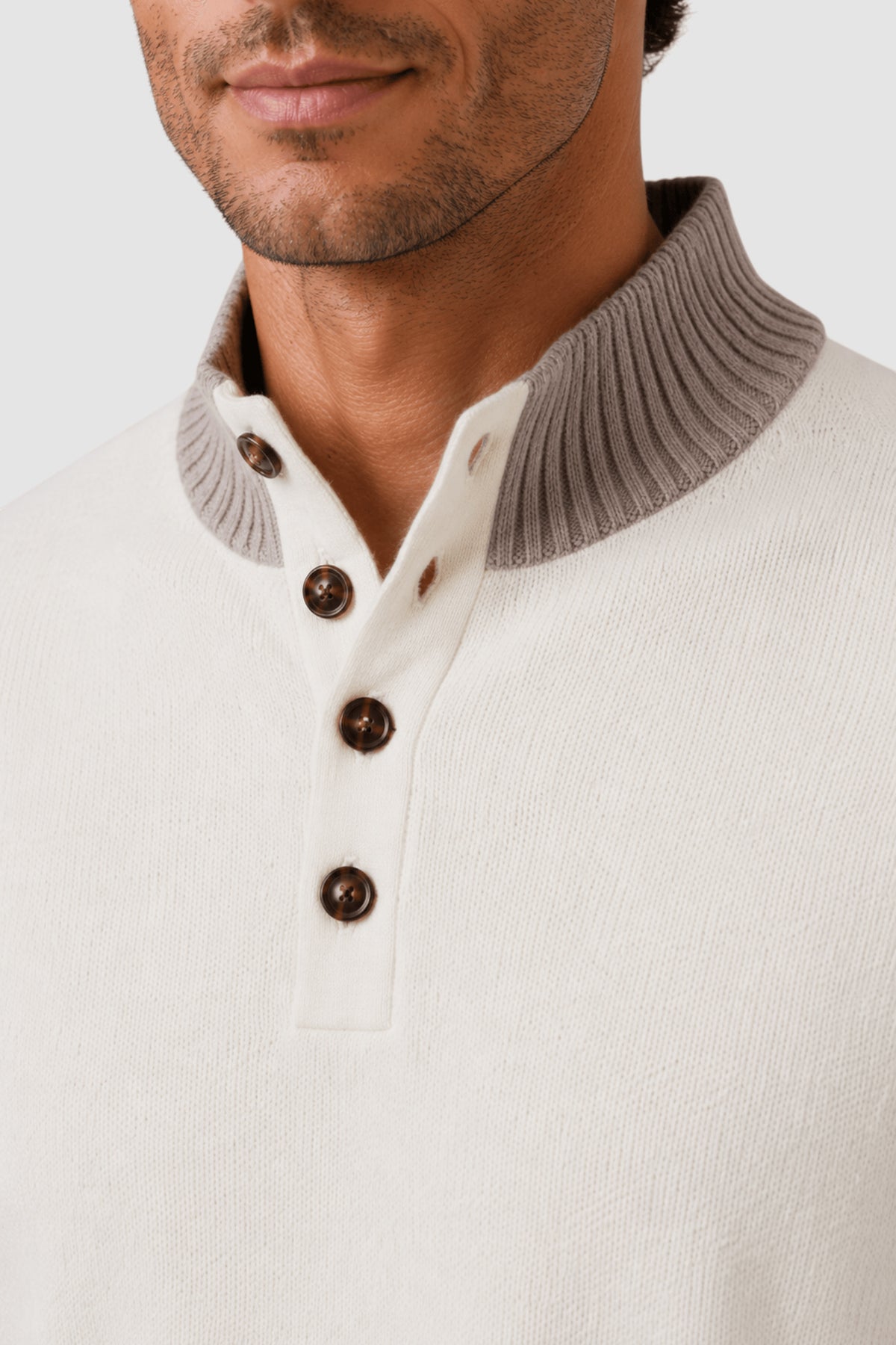 Tate Contrast-Trim Mock Neck Sweater