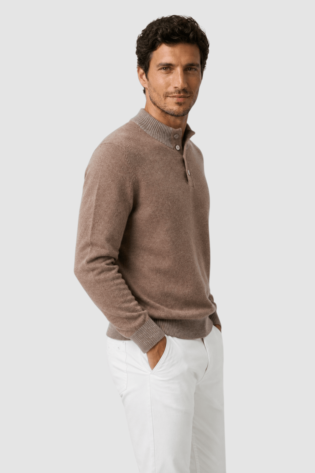 Tate Contrast-Trim Mock Neck Sweater