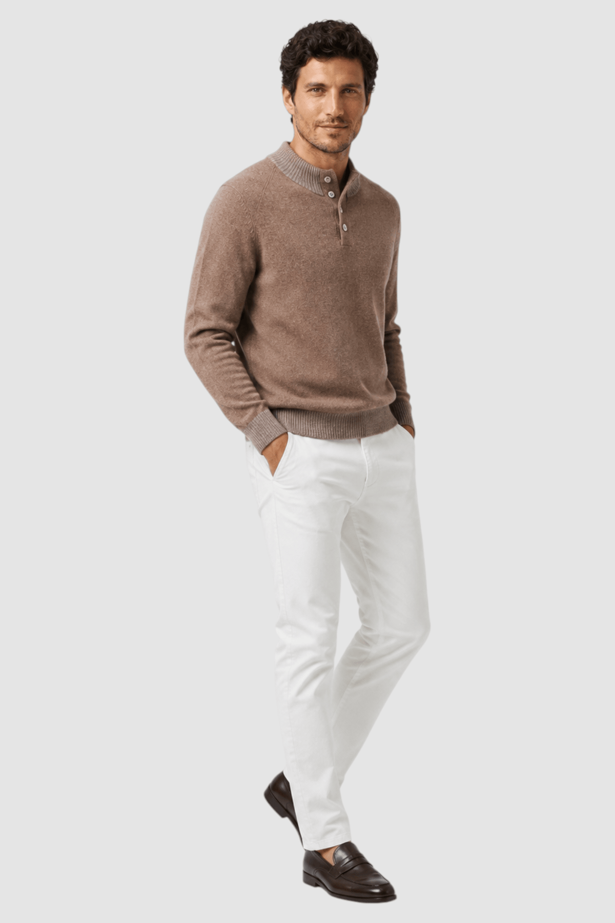 Tate Contrast-Trim Mock Neck Sweater