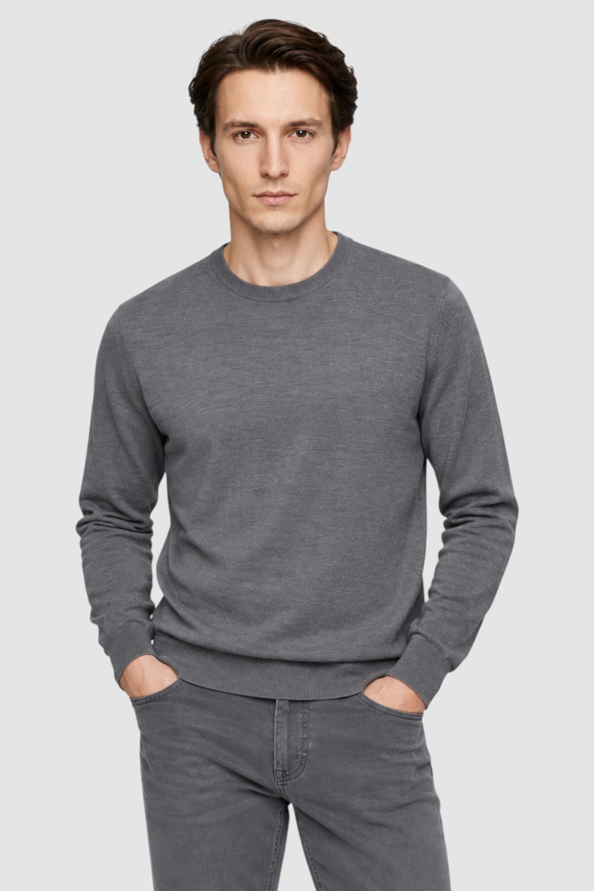 Merino Wool Solid Crew Neck Sweater