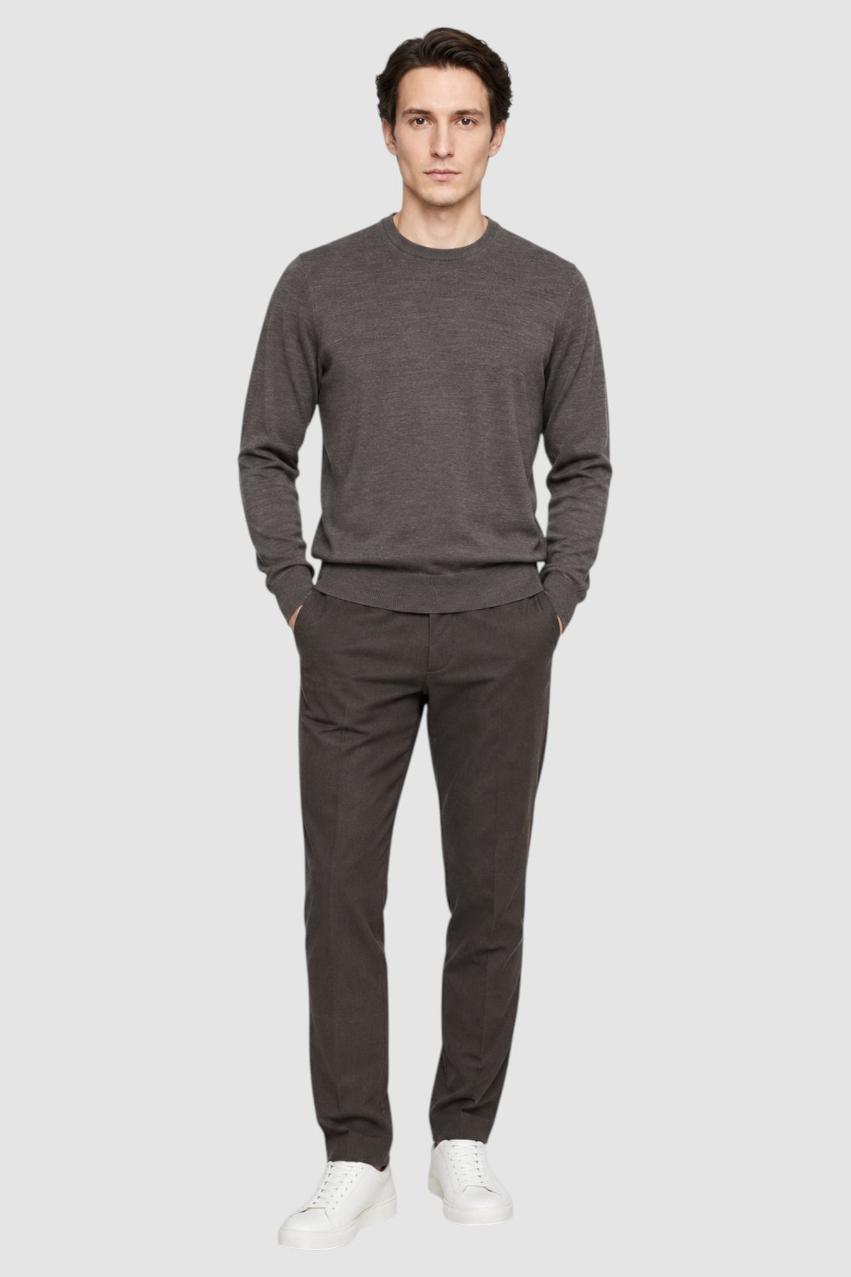 Merino Wool Solid Crew Neck Sweater