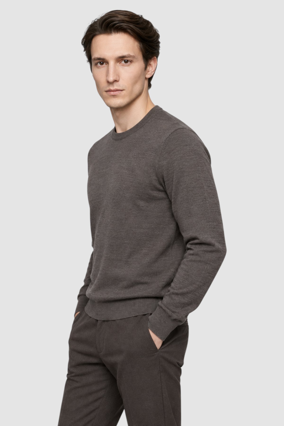 Merino Wool Solid Crew Neck Sweater