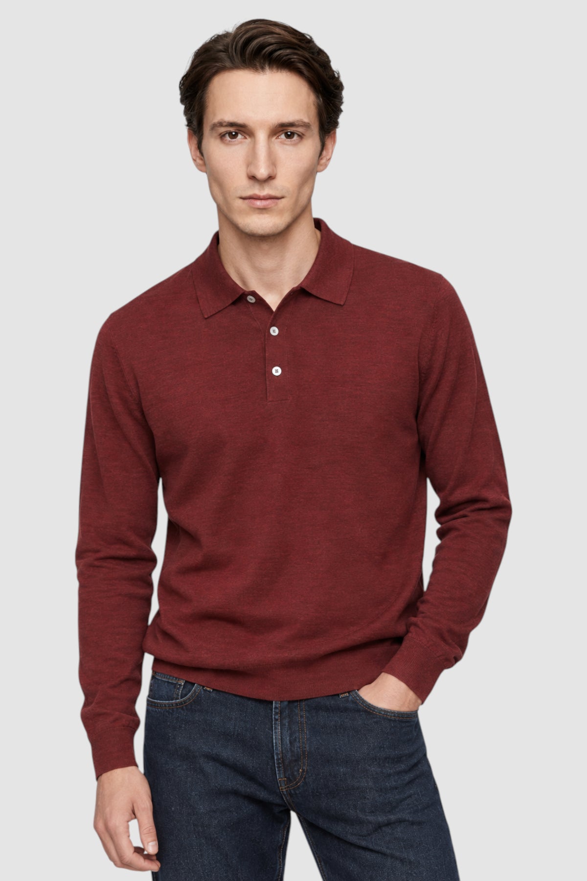 Merino Wool Solid Polo Sweater