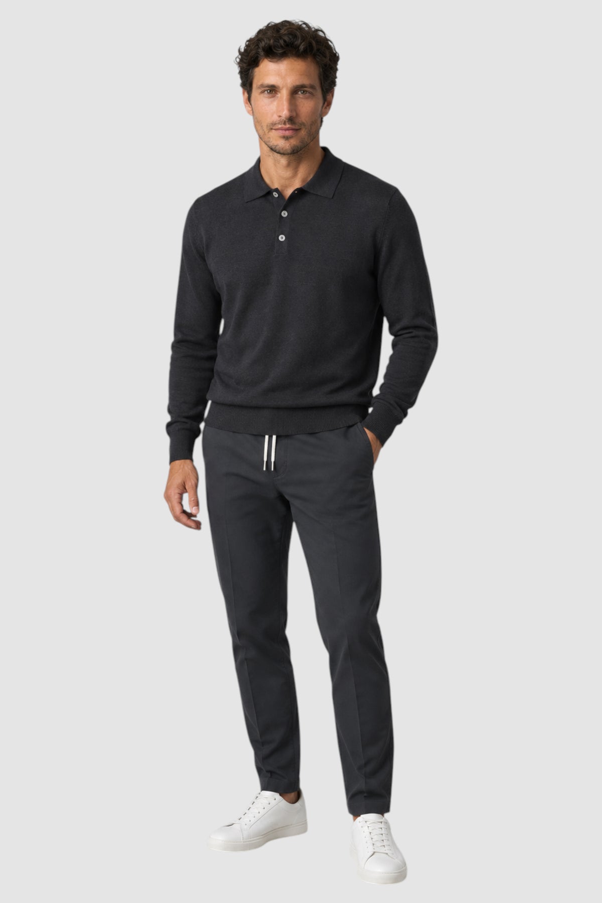 Merino Wool Solid Polo Sweater