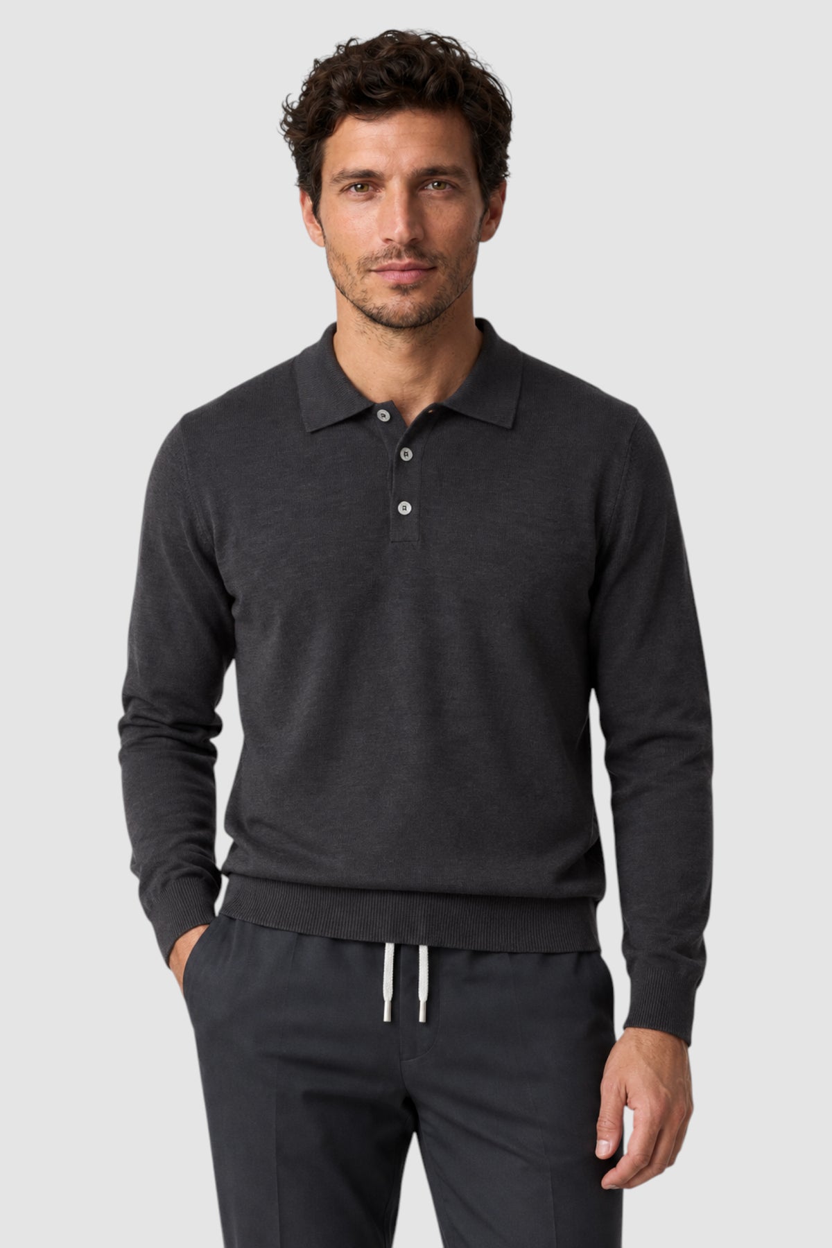 Merino Wool Solid Polo Sweater