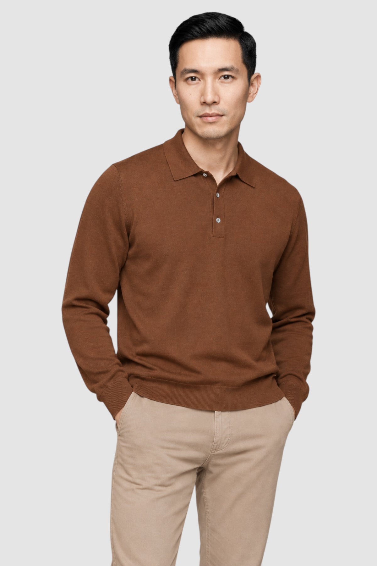 Merino Wool Solid Polo Sweater