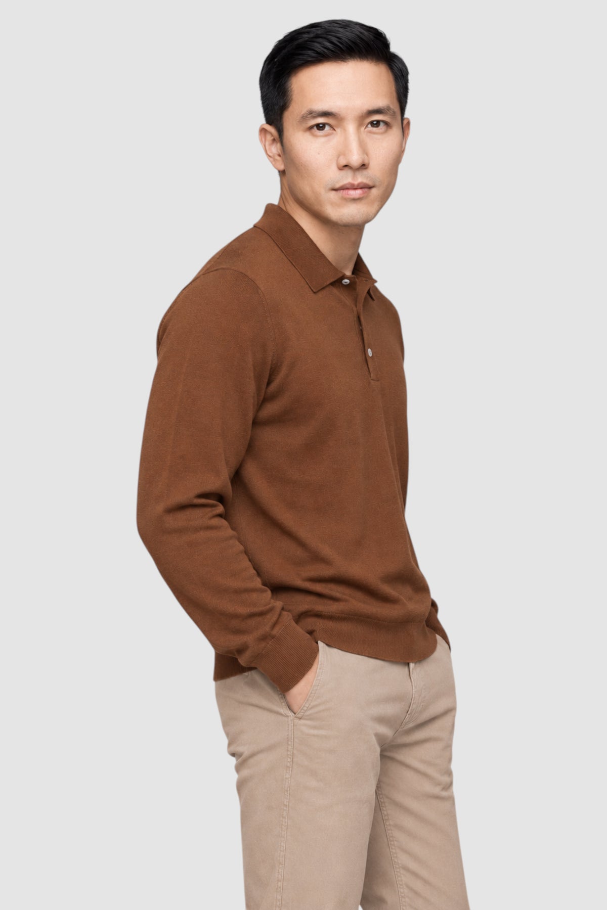 Merino Wool Solid Polo Sweater