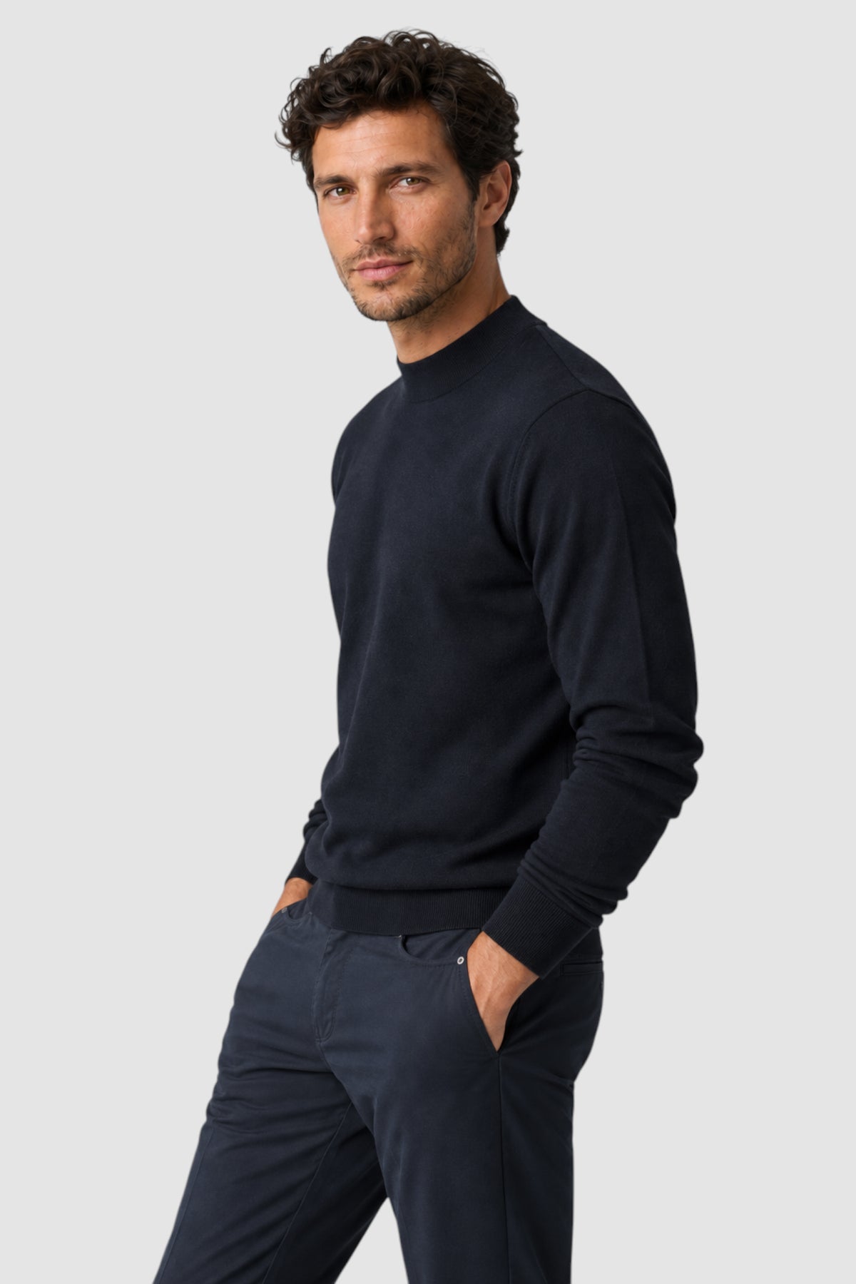 Merino Wool Solid Mock Neck Sweater