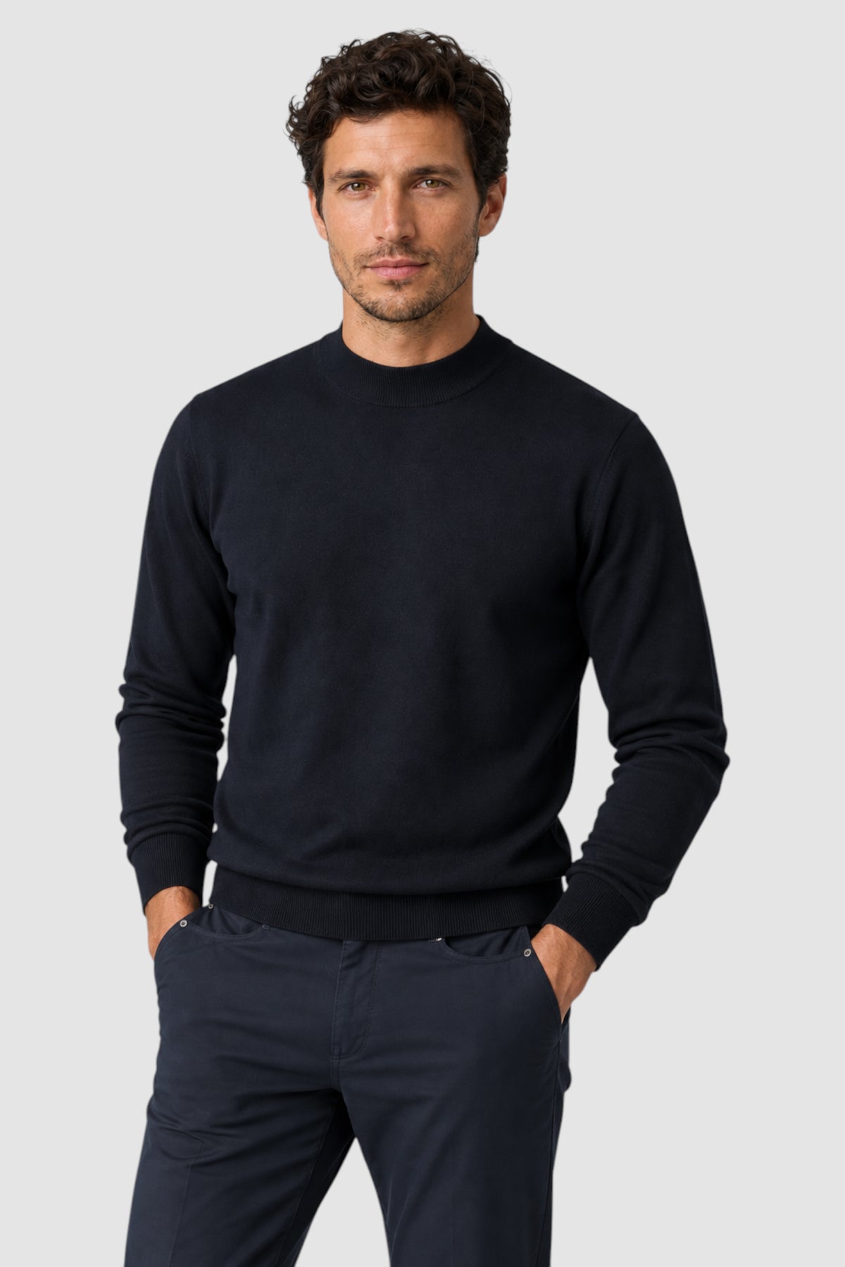 Merino Wool Solid Mock Neck Sweater