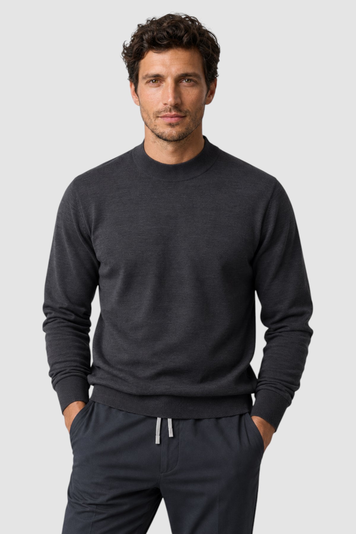 Merino Wool Solid Mock Neck Sweater