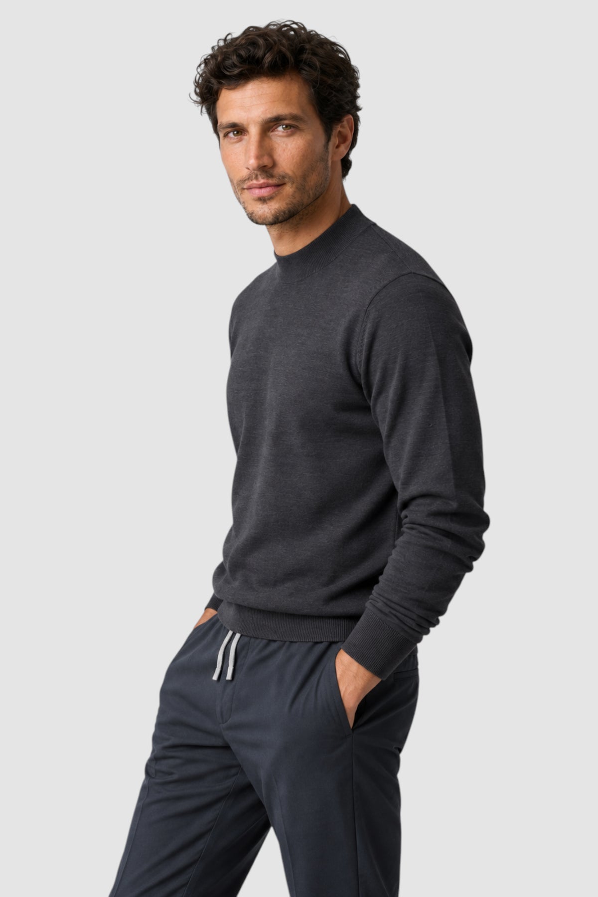 Merino Wool Solid Mock Neck Sweater