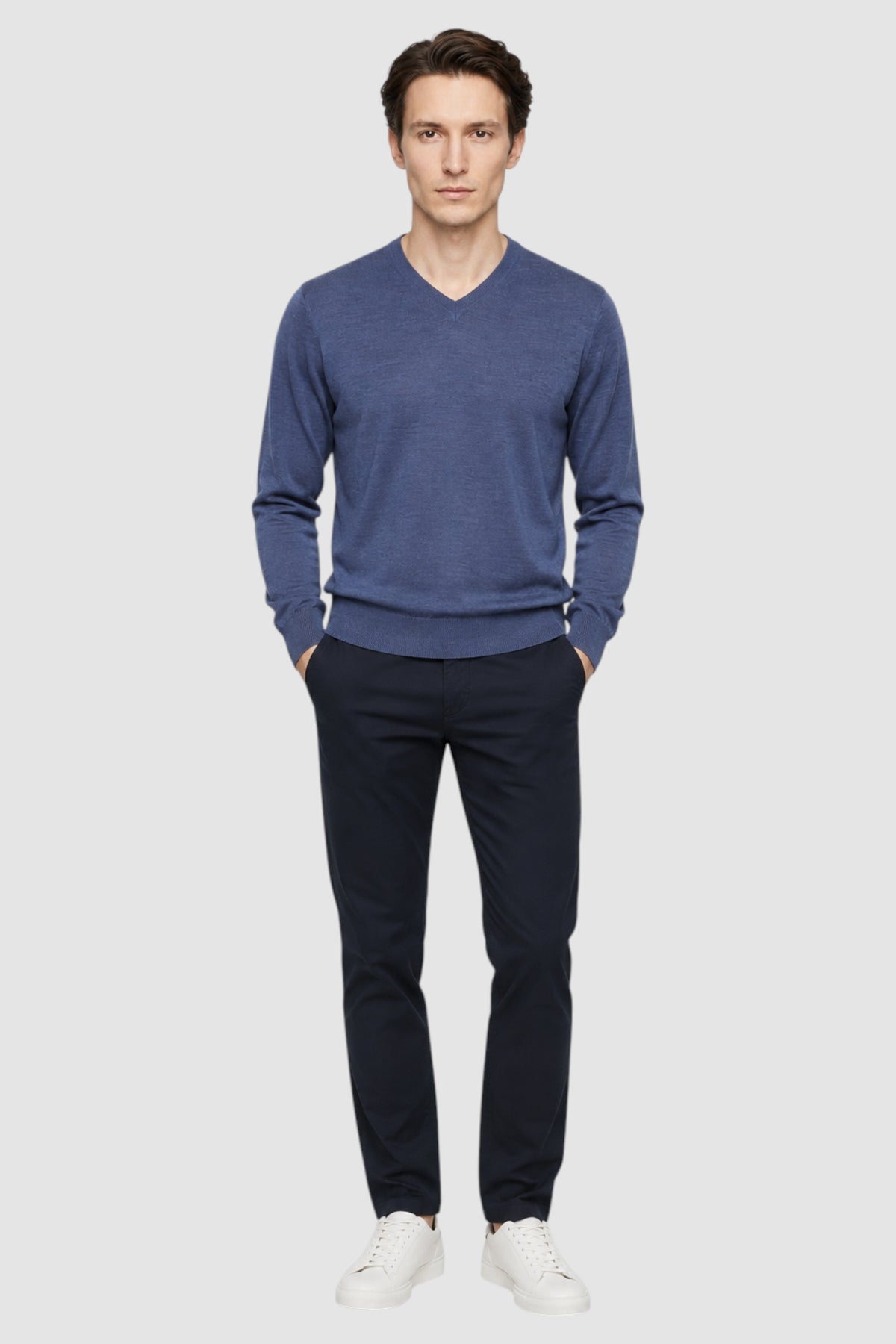 Merino Wool Solid V-Neck Sweater