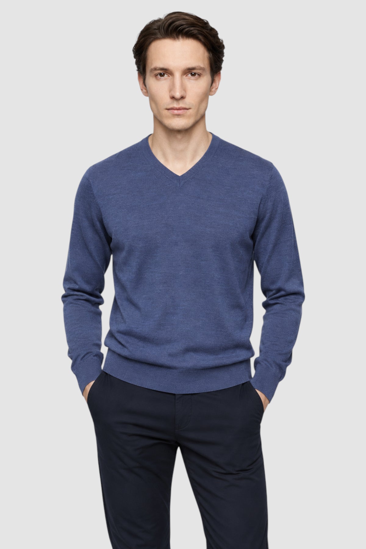 Merino Wool Solid V-Neck Sweater