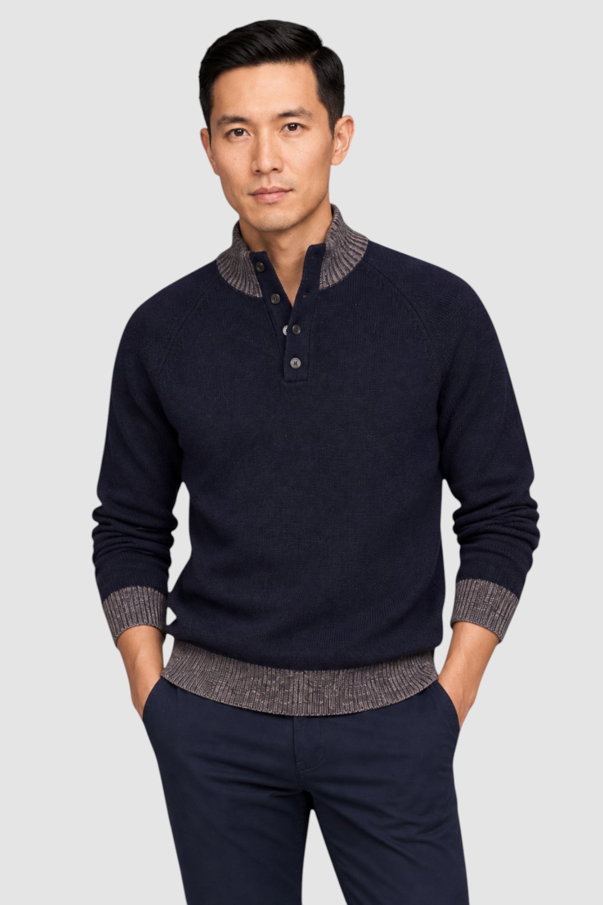 Tate Contrast-Trim Mock Neck Sweater