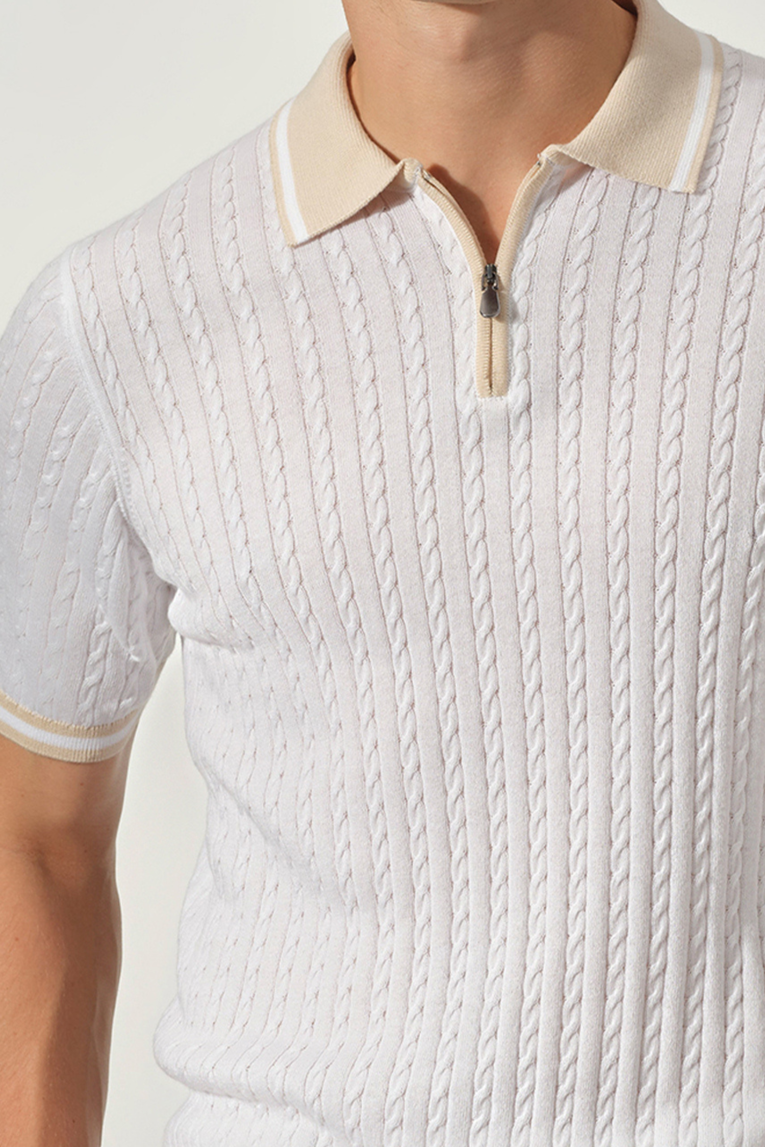 Cable Knit Zip Polo