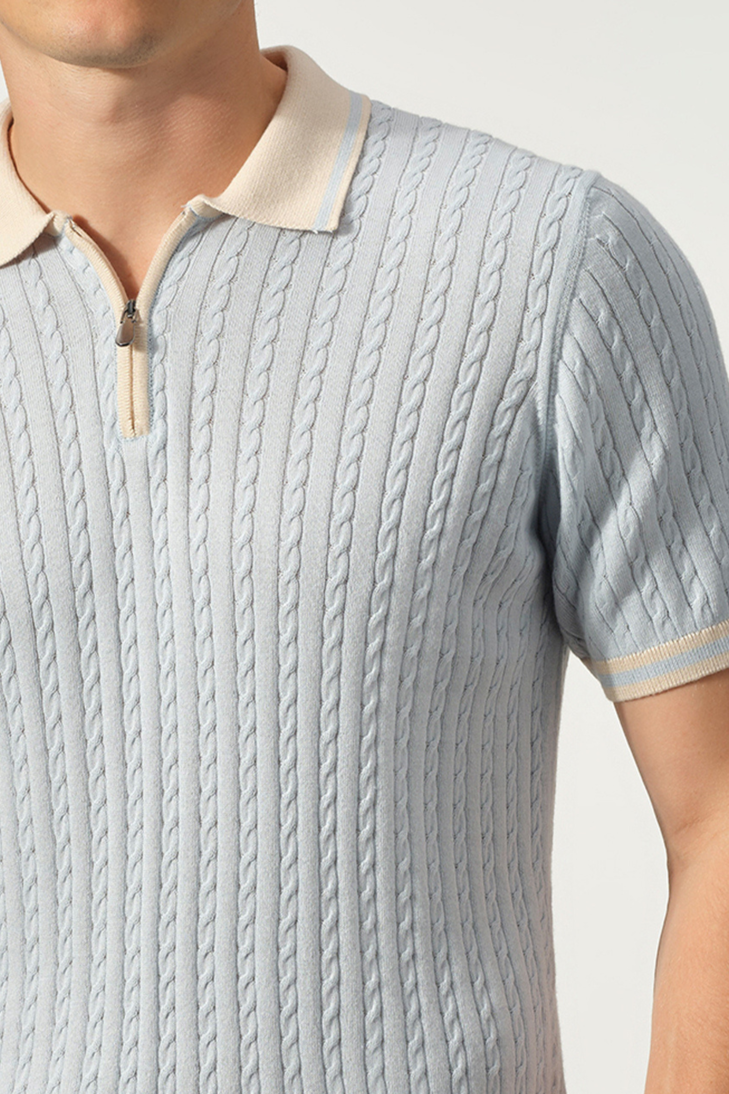 Cable Knit Zip Polo