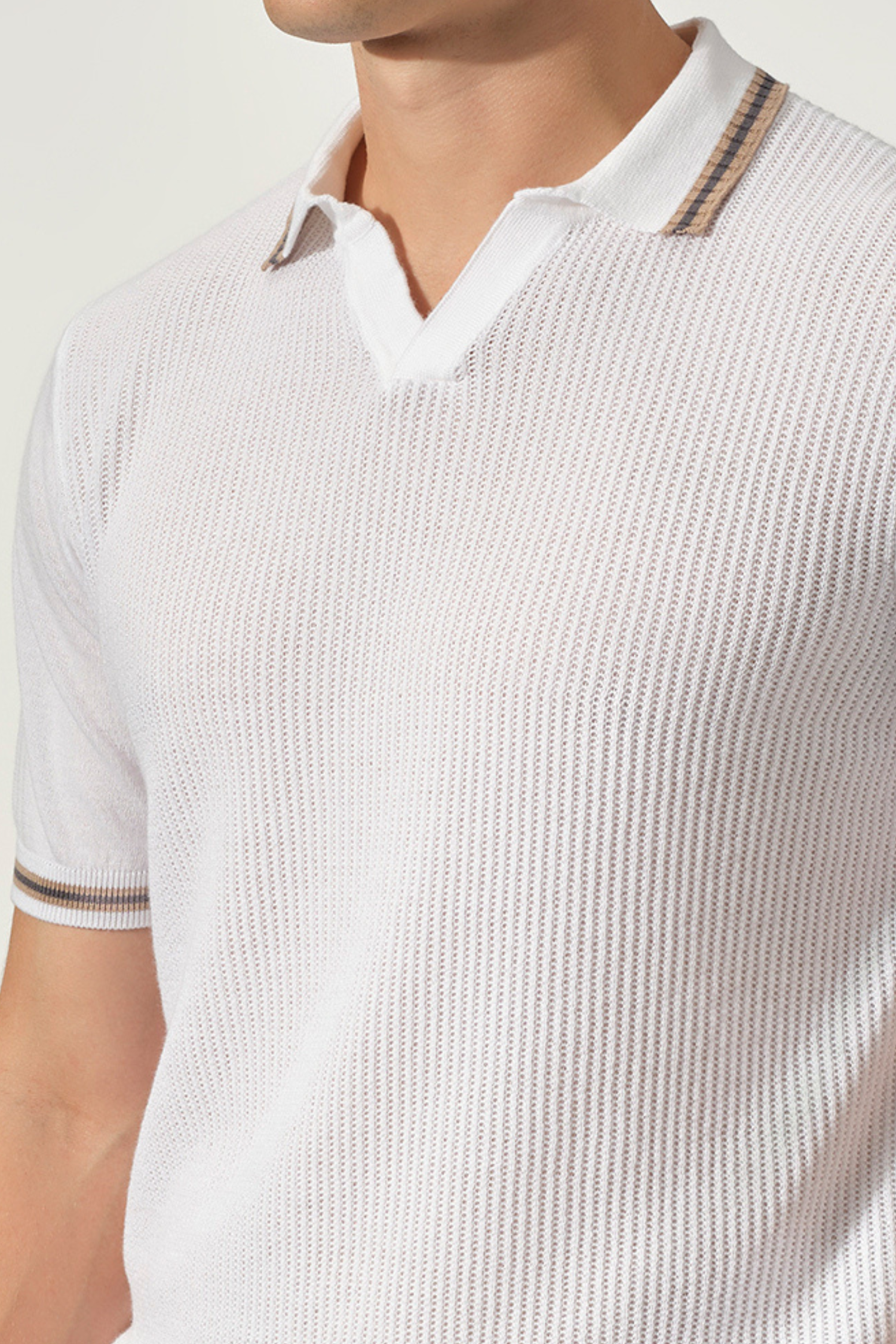 Open Collar Textured Cotton-Tencel Polo