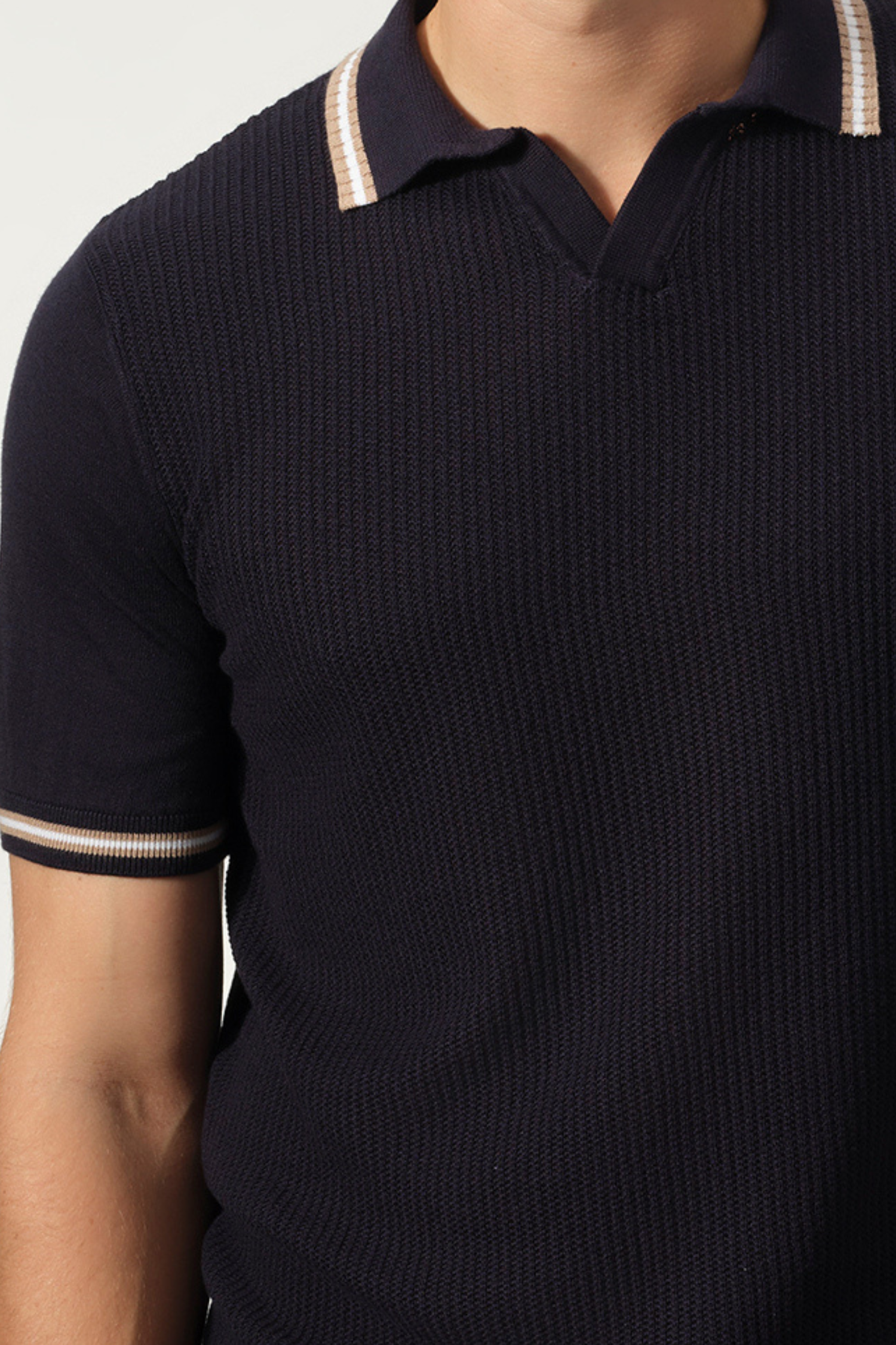 Open Collar Textured Cotton-Tencel Polo