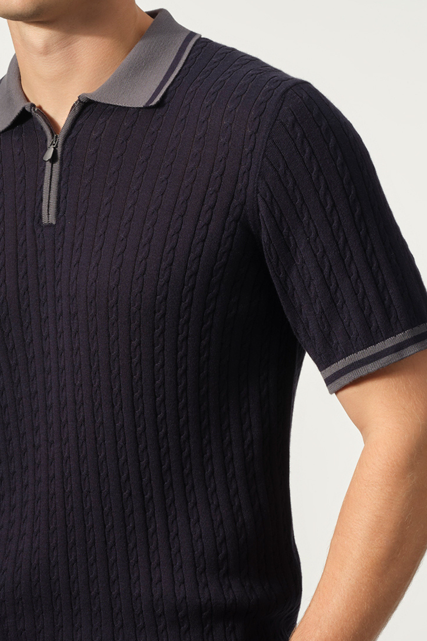 Cable Knit Zip Polo